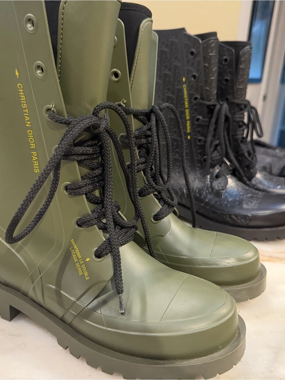 Dior Diorcamp Olive Green Lace-Up Rain Boots 38